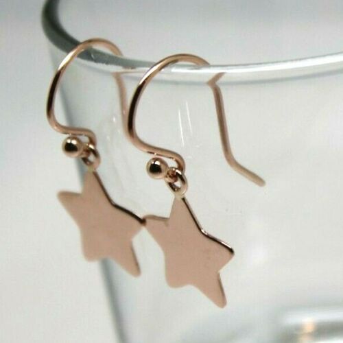 Genuine 9ct 9k 375 Yellow, Rose or White Gold Dangle Hook Star Flat Disc Earrings