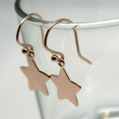 Genuine 9ct 9k 375 Yellow, Rose or White Gold Dangle Hook Star Flat Disc Earrings