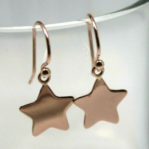 Genuine 9ct 9k 375 Yellow, Rose or White Gold Dangle Hook Star Flat Disc Earrings