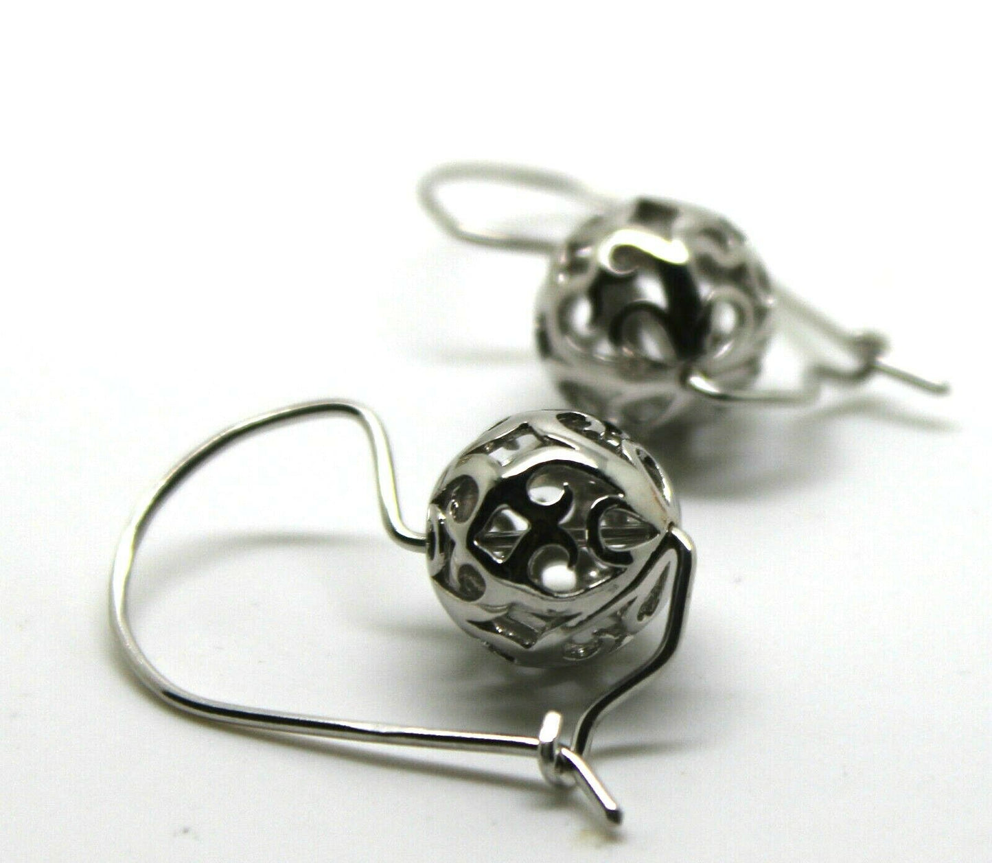Genuine 9ct 9k 375 White Gold 12mm Ball Drop Filigree Earrings