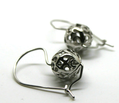 Genuine 9ct 9k 375 White Gold 12mm Ball Drop Filigree Earrings