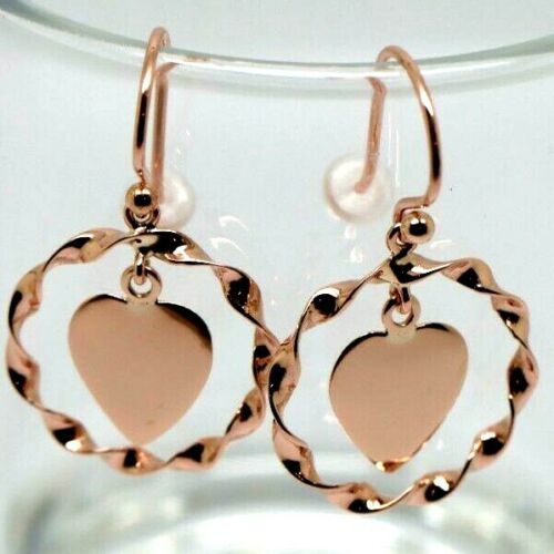 Genuine 9ct 9k Solid Yellow, Rose or White Gold Hooks Fancy Heart Disc Earrings